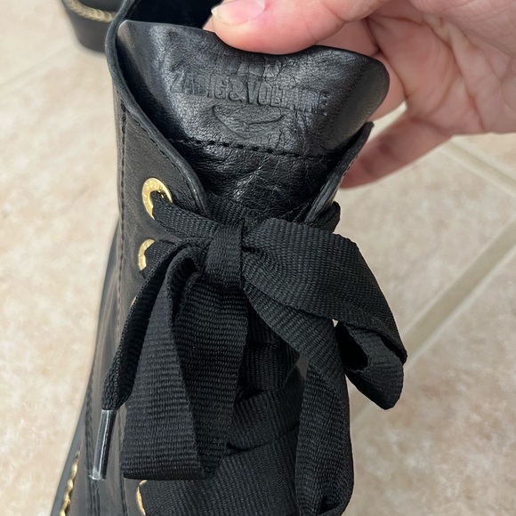 Zadig & Voltaire Laureen gold Chain Welt Smooth black Boot size 37 - Picture 5 of 9